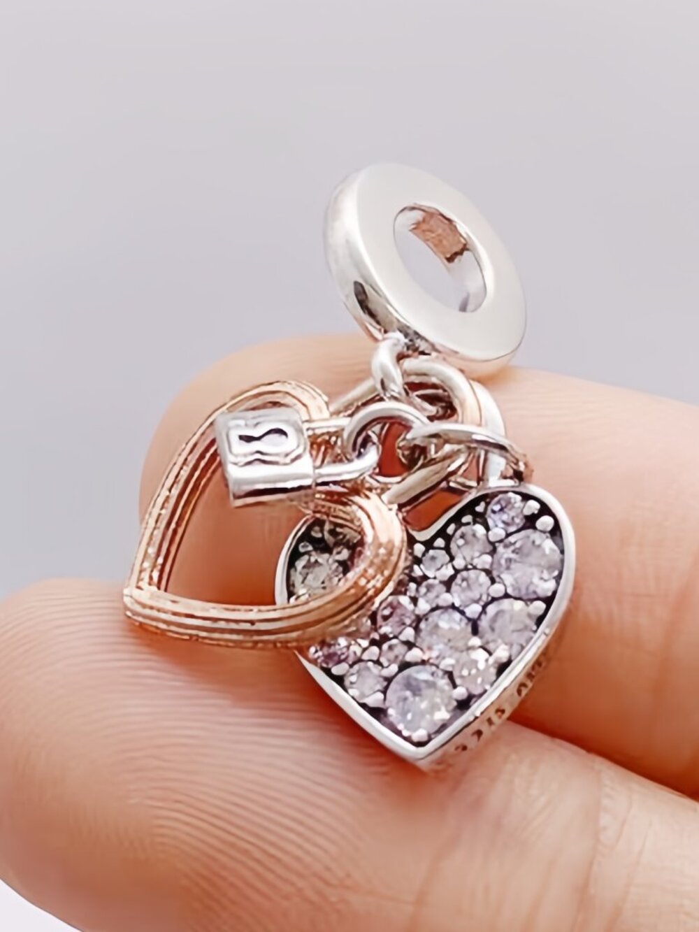Pandora Heart Pendant Double Dangle Charm Rose Gold-Plated